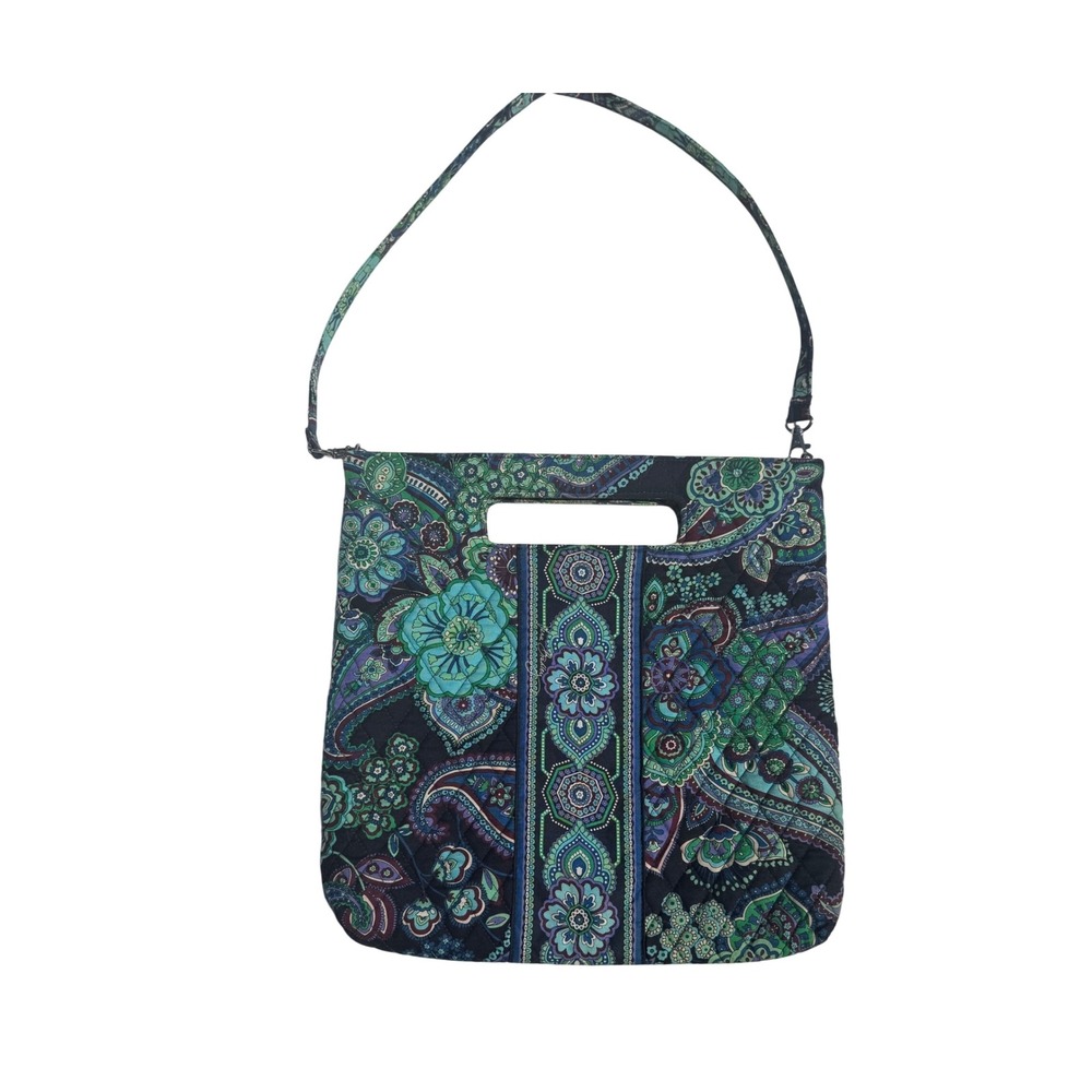 Vera Bradley Quilted Fabric Tote Bag Floral Paisley Turquoise Green Purse